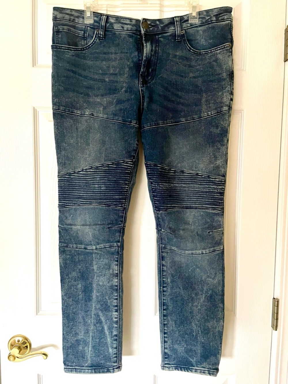 No Boundaries Moto Biker Jeans Dark Wash Acid Slim Fit Quilted Knees